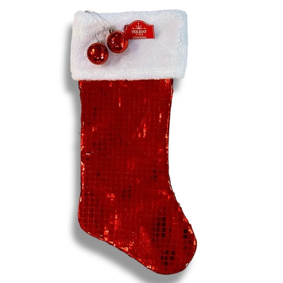 NEW Holiday Time Red Disco Christmas Stocking with Balls 18" MCM Style - Picture 1 of 5